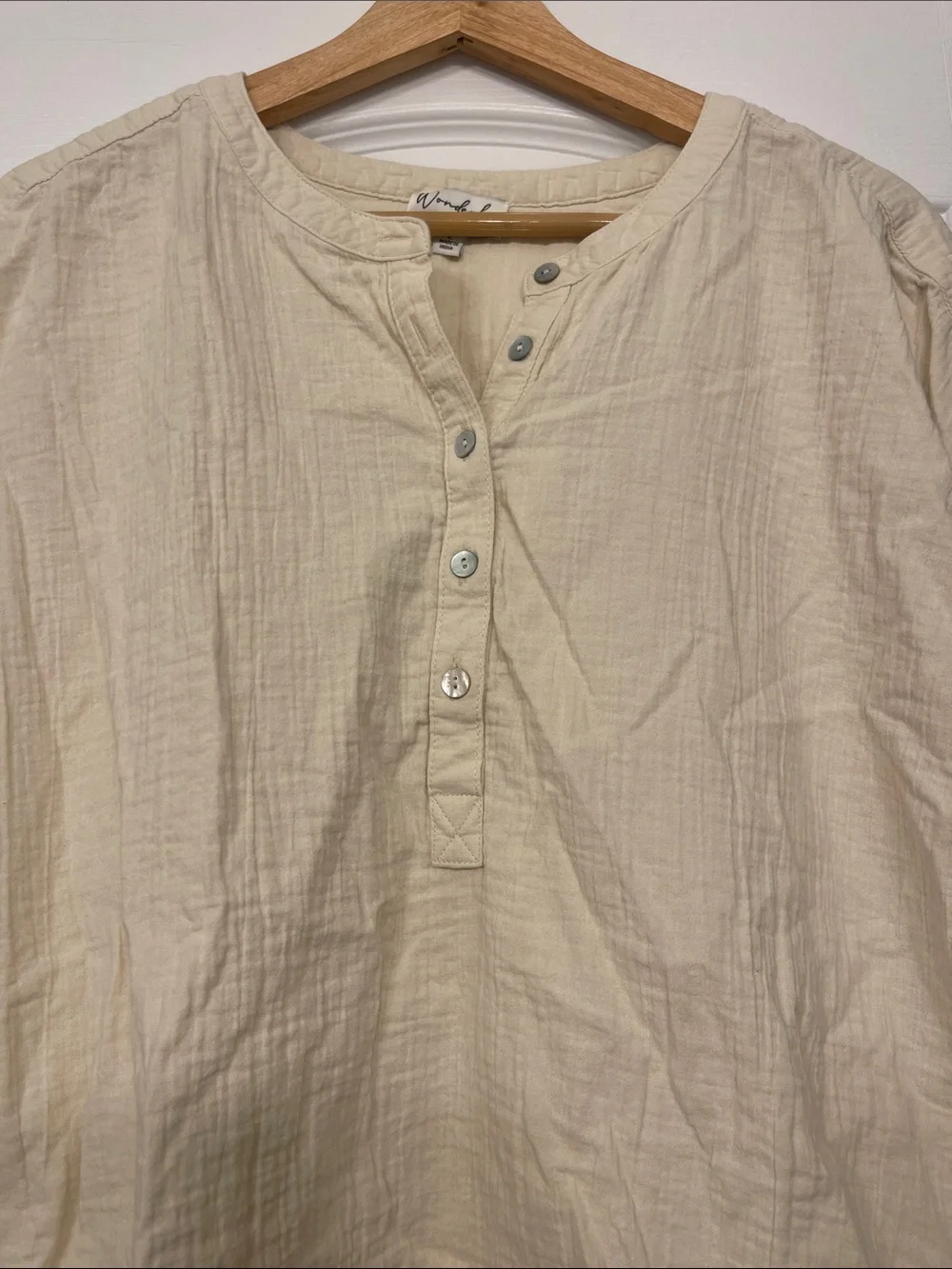 Wonderly Soft Cream Short-Sleeve Top, size Large, 100% cotton. - Picture 3 of 6
